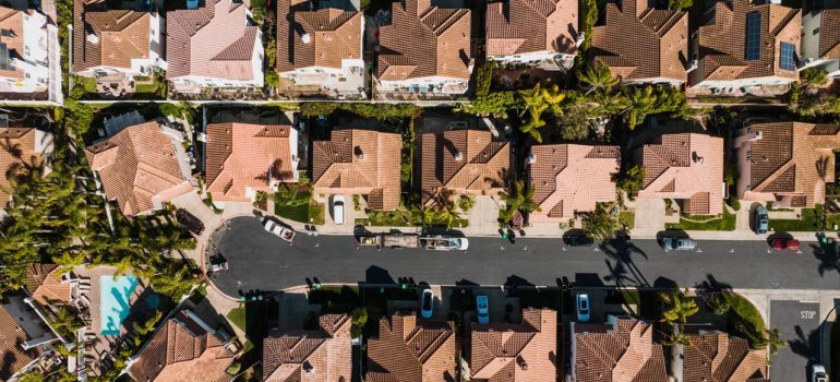 Aerial photograph showcasing a suburban neighborhood