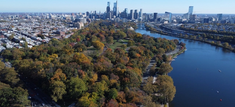 flying over Philadelphia