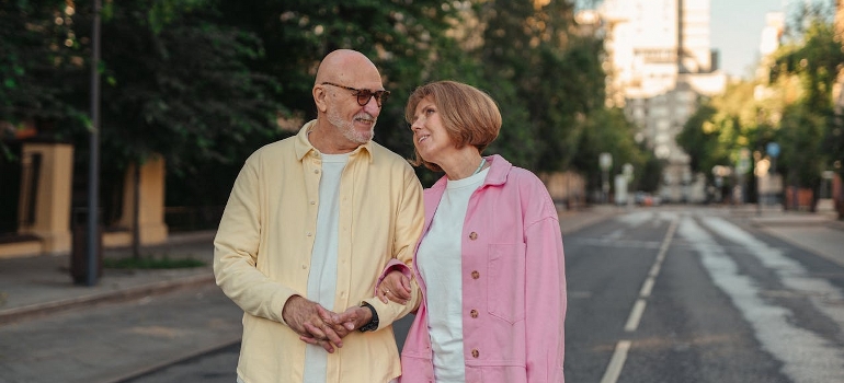 senior couple walking